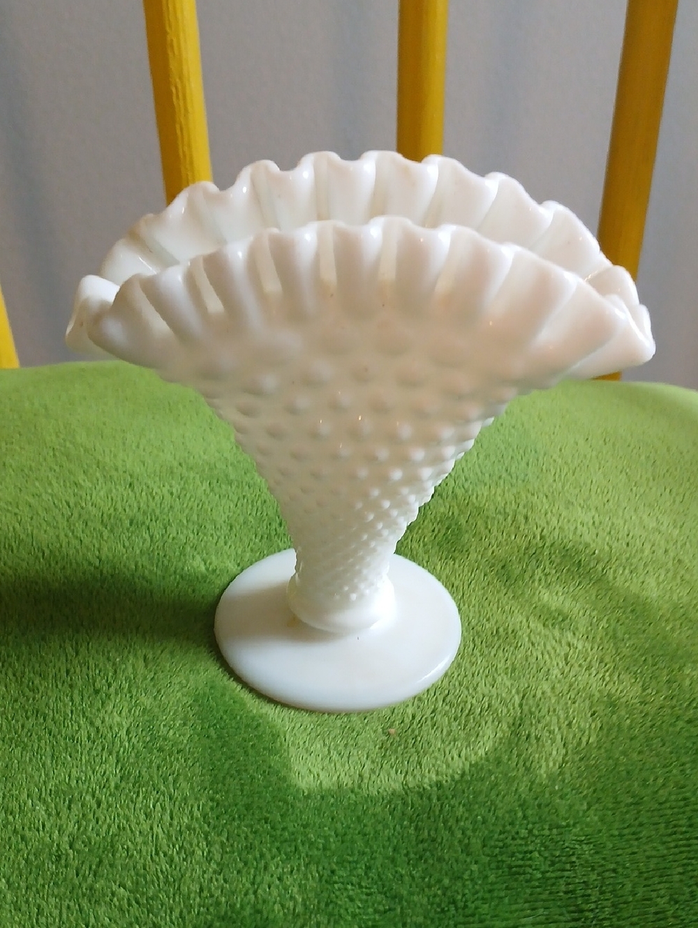 White Hobnail Milk Glass Fan Vase - Decorative Home Accent